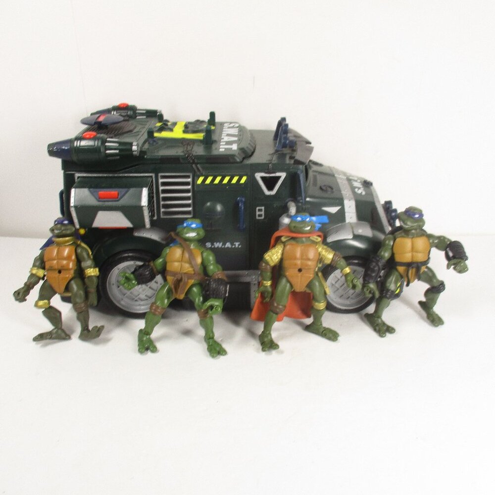 2002 TMNT SWAT Van Battle Shell Vehicle with 4 Teenage Mutant Ninja Turtles figu